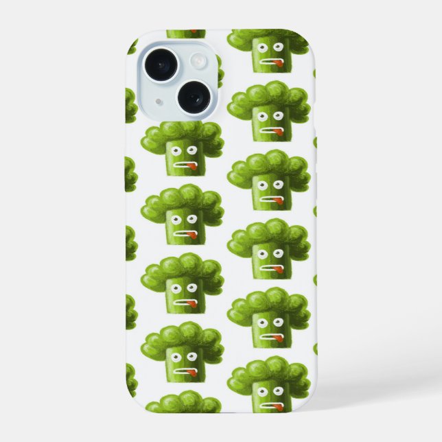 Funny Broccoli Pattern Vegetarian Vegan iPhone 15 Case (Back)