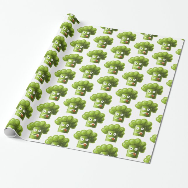 Funny Broccoli Vegetarian Pattern Wrapping Paper (Unrolled)