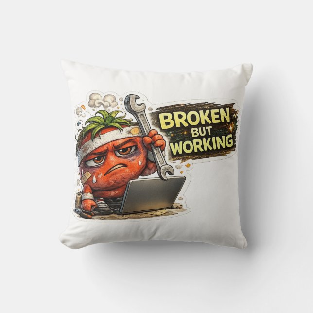 Funny Broken But Working Retro PC Computer Geek T- Cushion (Front)