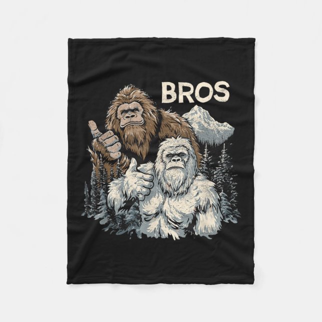 Funny Bros Bigfoot And Yeti Brothers Sasquatch Awe Fleece Blanket (Front)