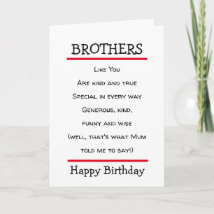 Funny Brothers Cheeky Poem Birthday Card