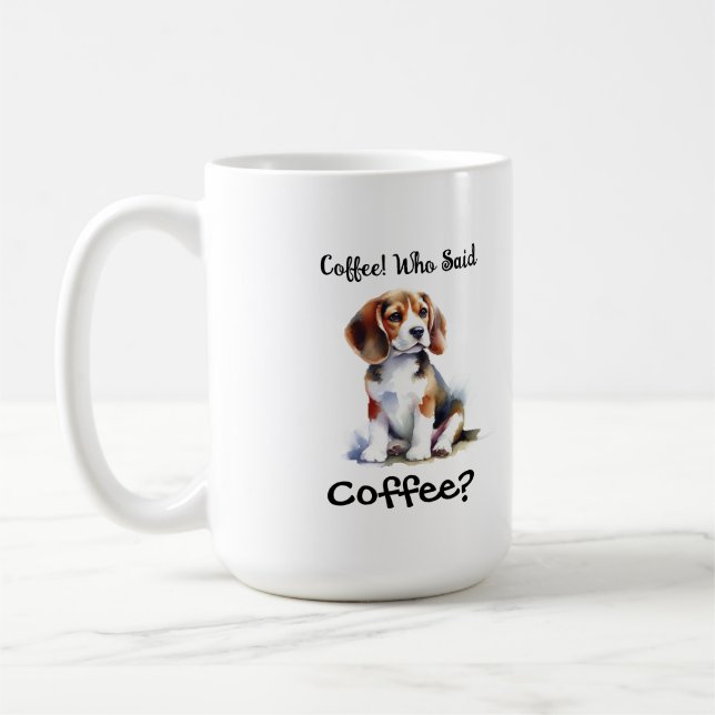 Funny BROWN 'Coffee' Beagle Personalise Coffee Mug (Left)