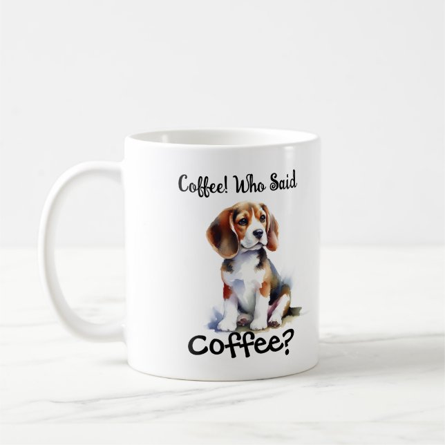 Funny BROWN 'Coffee' Beagle Personalise Coffee Mug (Left)