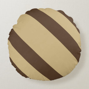Funny Brown Diagonal Stripes Round Cushion