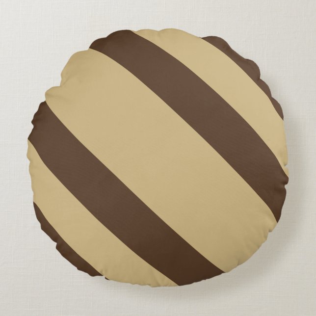 Funny Brown Diagonal Stripes Round Cushion (Front)