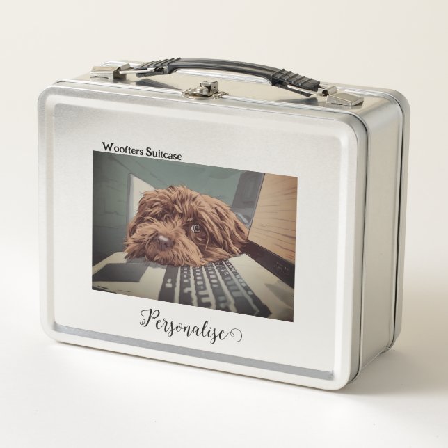 Funny Brown Dog Computer Woofter Pet Suitcase Metal Lunch Box (Front)