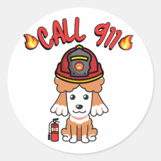 Funny Brown dog is a firefighter Classic Round Sticker