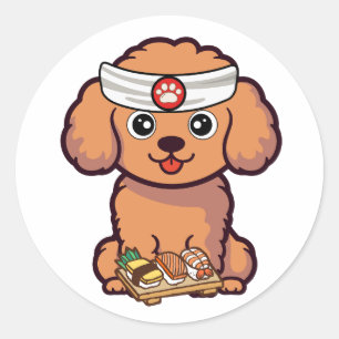 Funny brown dog is a sushi chef classic round sticker