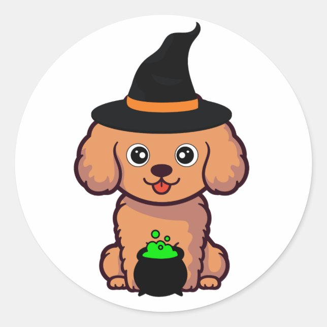 Funny brown dog is a witch classic round sticker (Front)
