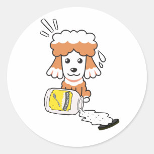 Funny brown dog spilled mayonnaise classic round sticker