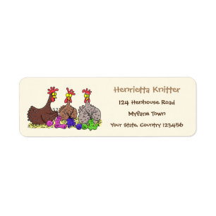 Funny brown farmyard chickens knitting cartoon return address label