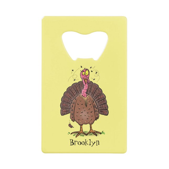 Funny brown farmyard turkey with flies cartoon (Front)