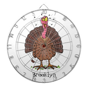 Funny brown farmyard turkey with flies cartoon dartboard