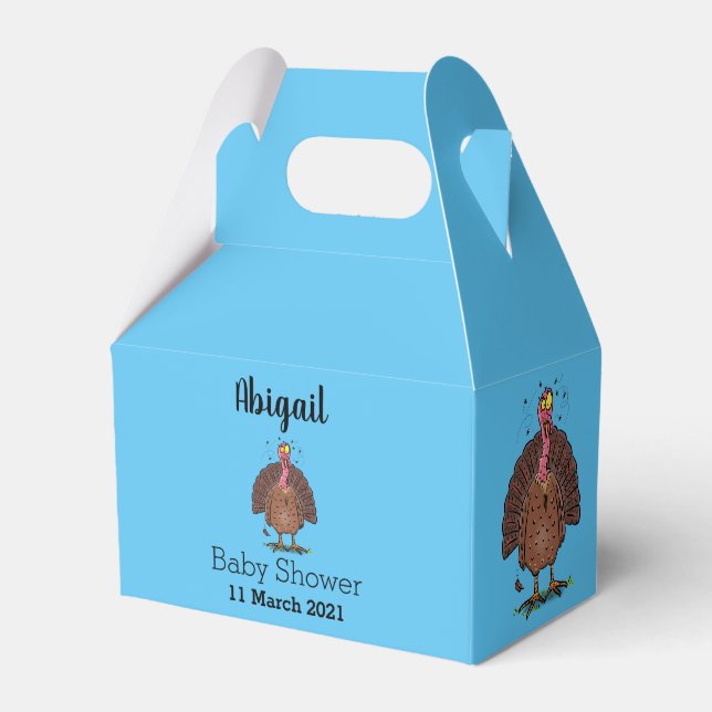 Funny brown farmyard turkey with flies cartoon favour box (Front Side)