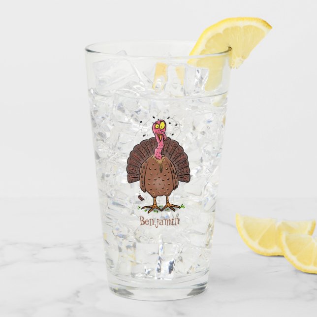 Funny brown farmyard turkey with flies cartoon glass (Back Ice)