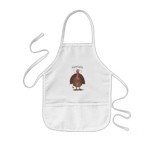 Funny brown farmyard turkey with flies cartoon kids apron
