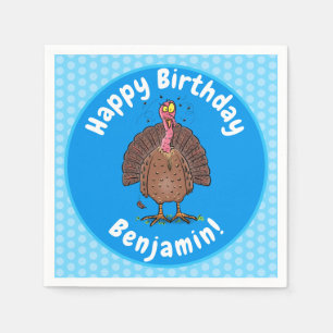 Funny brown farmyard turkey with flies cartoon napkin