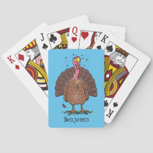 Funny brown farmyard turkey with flies cartoon playing cards