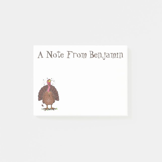 Funny brown farmyard turkey with flies cartoon post-it notes (Front)