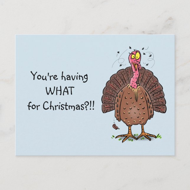 Funny brown farmyard turkey with flies cartoon postcard (Front)