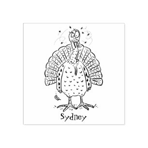 Funny brown farmyard turkey with flies cartoon rubber stamp