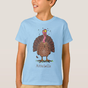 Funny brown farmyard turkey with flies cartoon T-Shirt