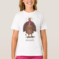 Funny brown farmyard turkey with flies cartoon