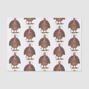Funny brown farmyard turkey with flies cartoon tissue paper