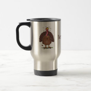 Funny brown farmyard turkey with flies cartoon travel mug
