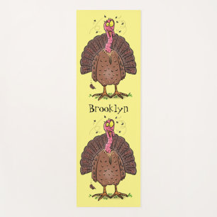 Funny brown farmyard turkey with flies cartoon yoga mat