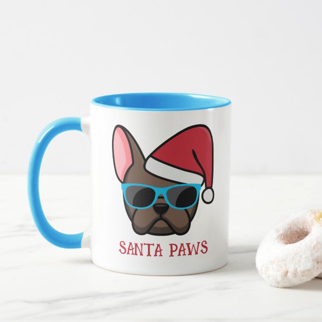 Funny Brown Frenchie Santa Paws Christmas Mug (With Donut)