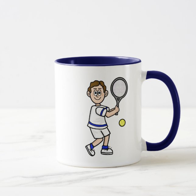 Funny Brown Hair Male Tennis Player Mug (Right)
