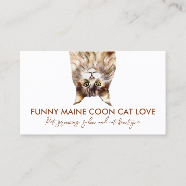 Funny Brown Pet Sitter Maine Coon Cat Business Card (Front)