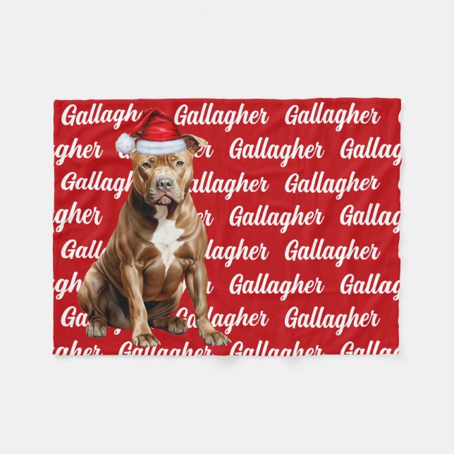 Funny Brown Pitbull Dog Name Pattern Christmas Fleece Blanket (Front (Horizontal))