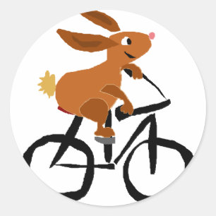 Funny Brown Rabbit Riding Bicycle Classic Round Sticker