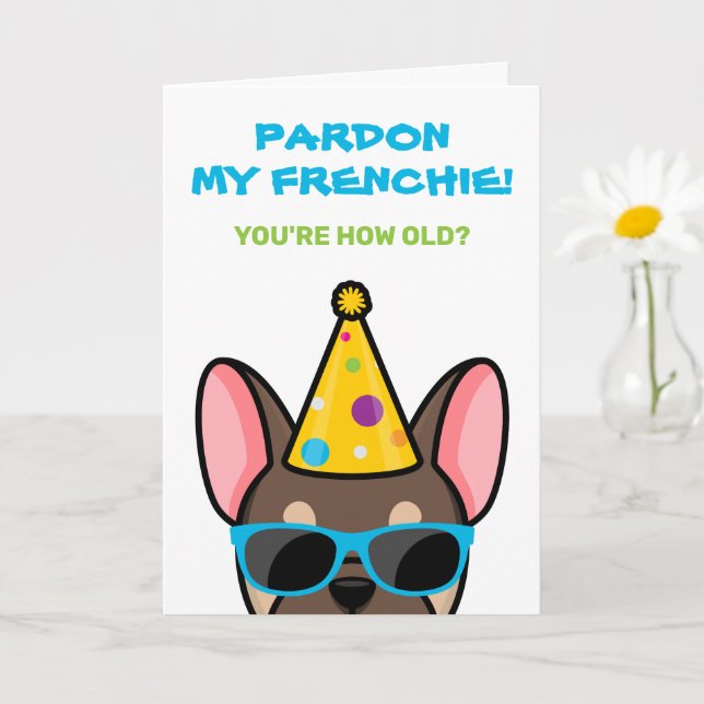 Funny Brown Tan French Bulldog Frenchie Birthday Card (Small Plant)