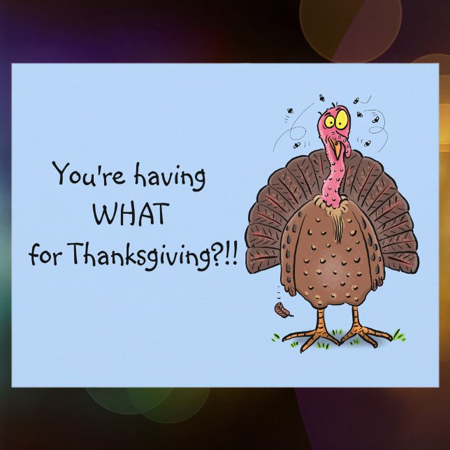 Funny brown thanksgiving turkey with flies cartoon postcard (Have some fun with this Thanksgiving cartoon turkey postcard!)