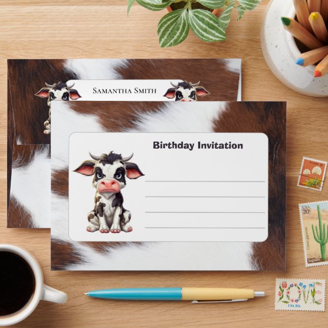 FUNNY Brown White Cute Cow birthday Envelope (Desk)