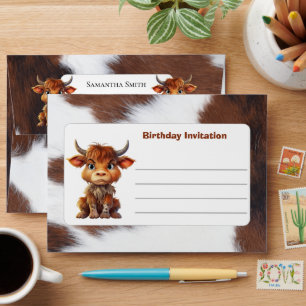 FUNNY Brown White Sweet Cow birthday Envelope