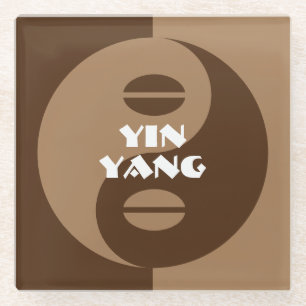 Funny brown Yin Yang coffee bean logo custom Glass Coaster