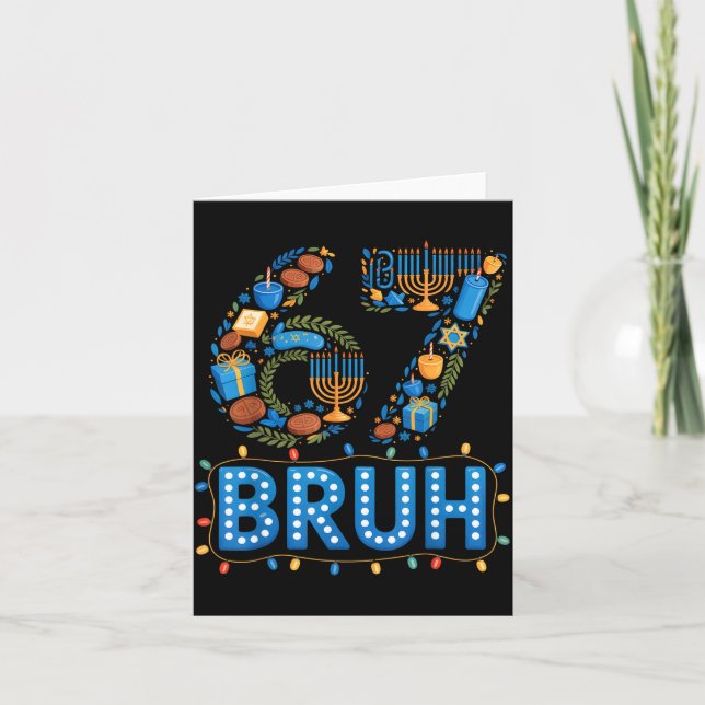 Funny Bruh 67 Six Seven Meme Hanukkah Lights Jewis Card (Front)