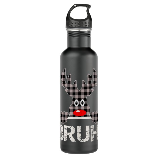 Funny Bruh Buffalo Plaid Reindeer  710 Ml Water Bottle (Front)