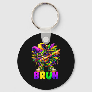 Funny bruh dabbing mardi gras mens boys kids key ring