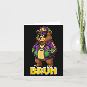 Funny Bruh Mardi Gras Carnival Bear Meme  Card