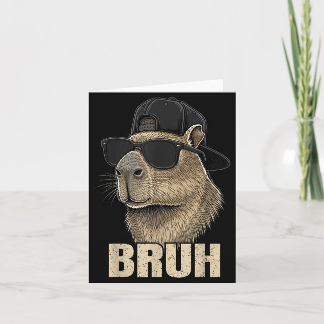 Funny Bruh Meme Capybara Lover Cool Sungles For Me Card (Front)