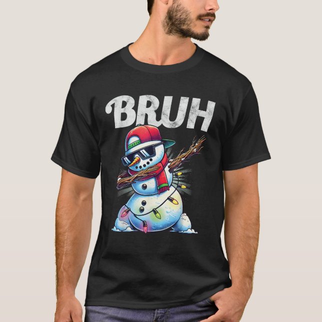 Funny Bruh Meme Cool Dabbing Snowman Christmas Boy T-Shirt (Front)
