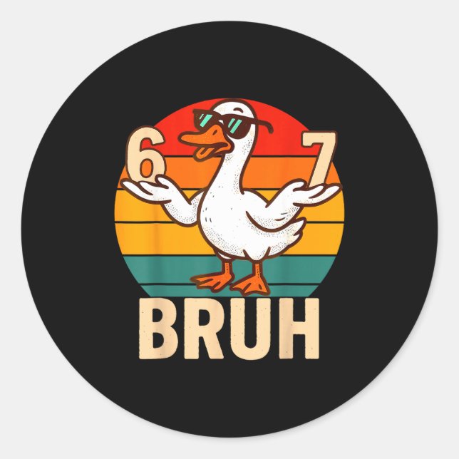 Funny Bruh Retro Duck 6 7 Meme Kids Teen Boys  Classic Round Sticker (Front)