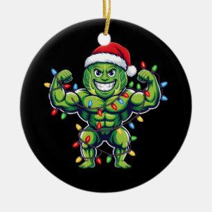 Funny Brussels Sprout Lifting Christmas Gym Lover Ceramic Ornament