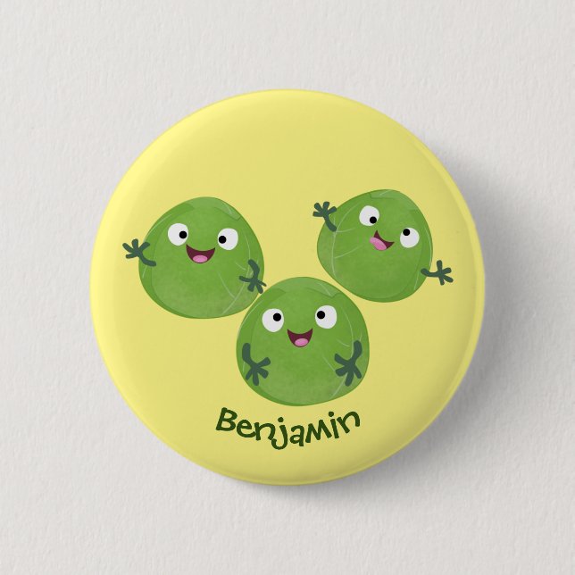 Funny Brussels sprouts vegetables cartoon 6 Cm Round Badge (Front)