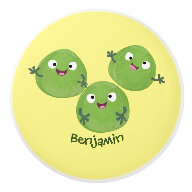 Funny Brussels sprouts vegetables cartoon Ceramic Knob (Front)